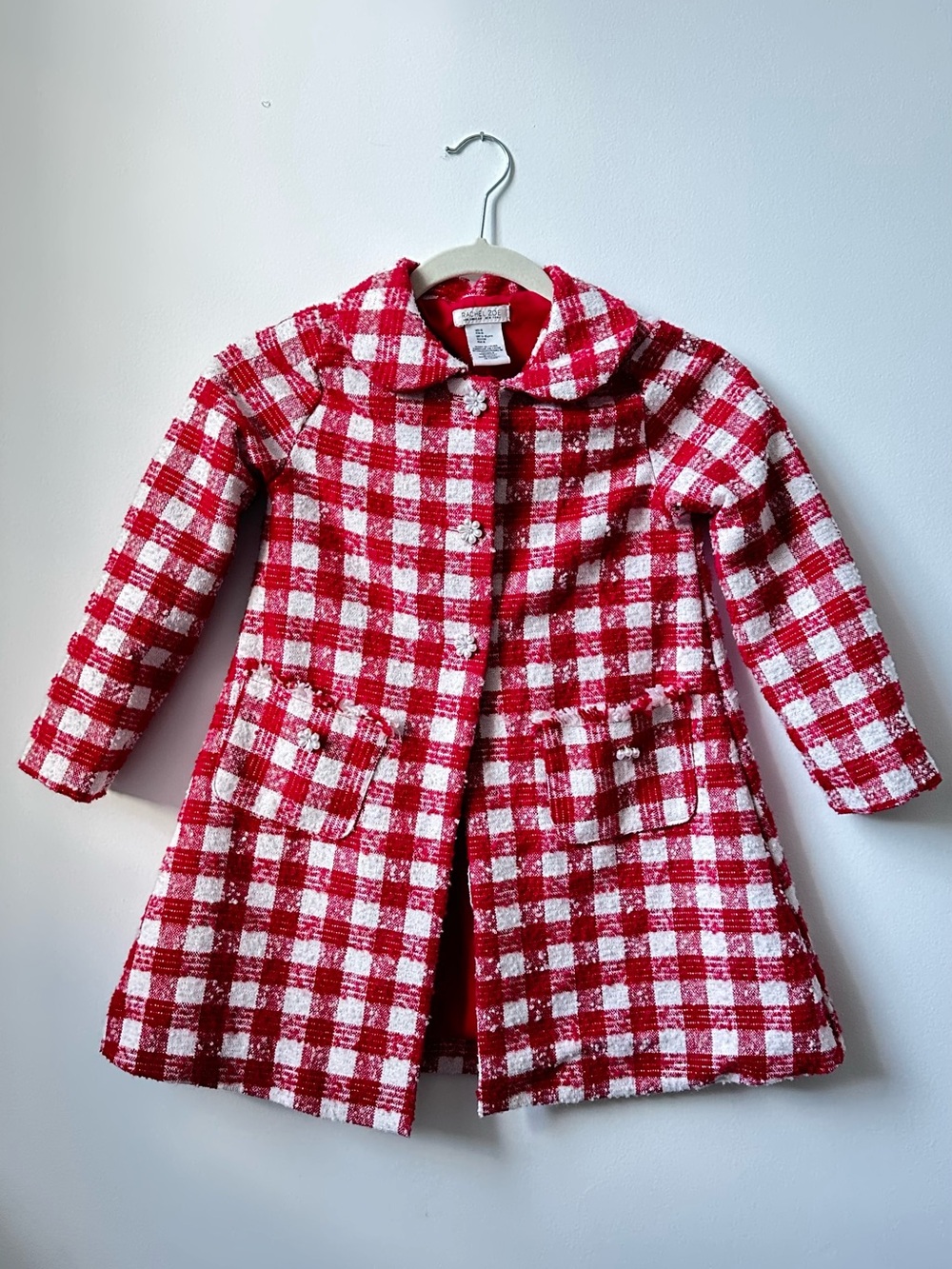 Rachel Zoe Red & White Check Girls' Pea Coat size 6